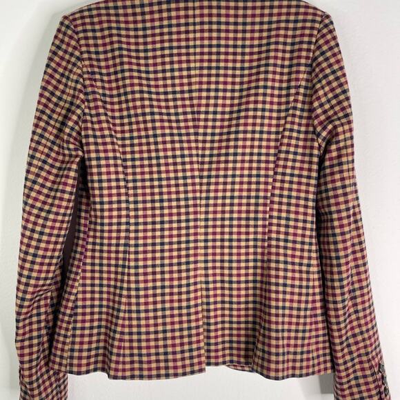 Vintage tan red blue plaid check wool preppy academia blazer jacket 2 - Picture 7 of 7